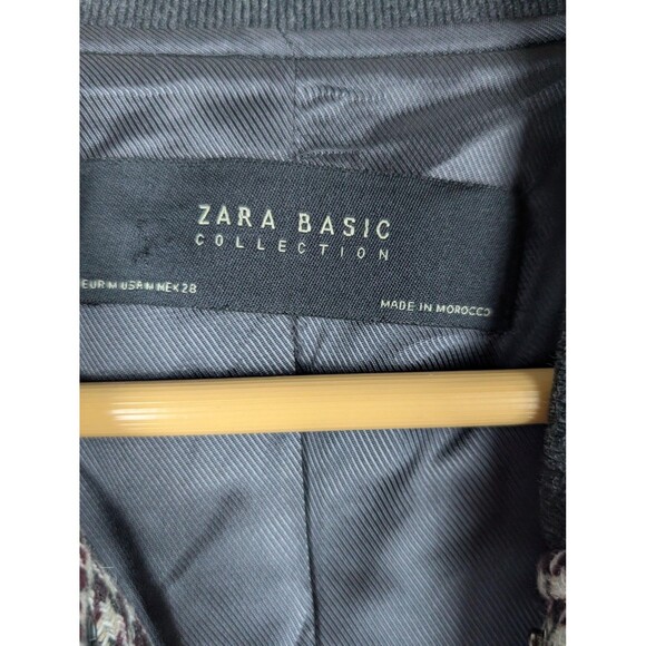 Zara Basic Jacket Womens Medium Burgundy Houndstooth Varsity Bomber Snap Lined - Picture 4 of 9